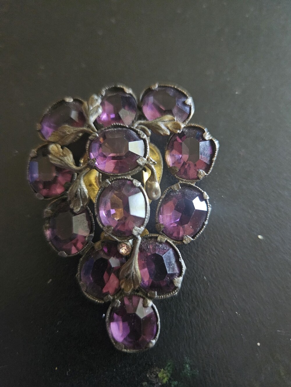 Purple Crystal Cluster Brooch - Unbranded